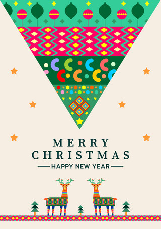 鹿头卡通海报模板_圣诞贺卡斯堪的纳维亚风格圣诞树和圣诞鹿贺卡模版 向量