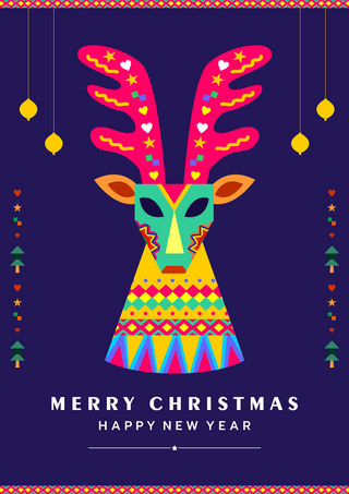 圣诞海报模板_圣诞贺卡斯堪的纳维亚风格圣诞鹿节日贺卡模版 向量