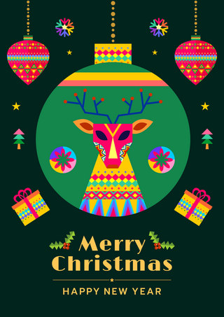 鹿圣诞海报模板_圣诞贺卡斯堪的纳维亚风格圣诞装饰画风格贺卡模版 向量