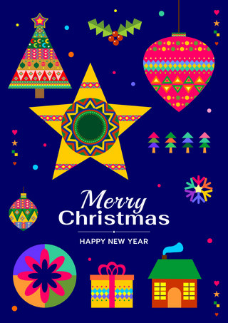 圣诞海报模板_圣诞贺卡斯堪的纳维亚风格美丽圣诞装饰贺卡模版 向量