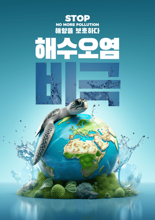 警告的海报模板_海龟海水地球拒绝海洋污染公益海报