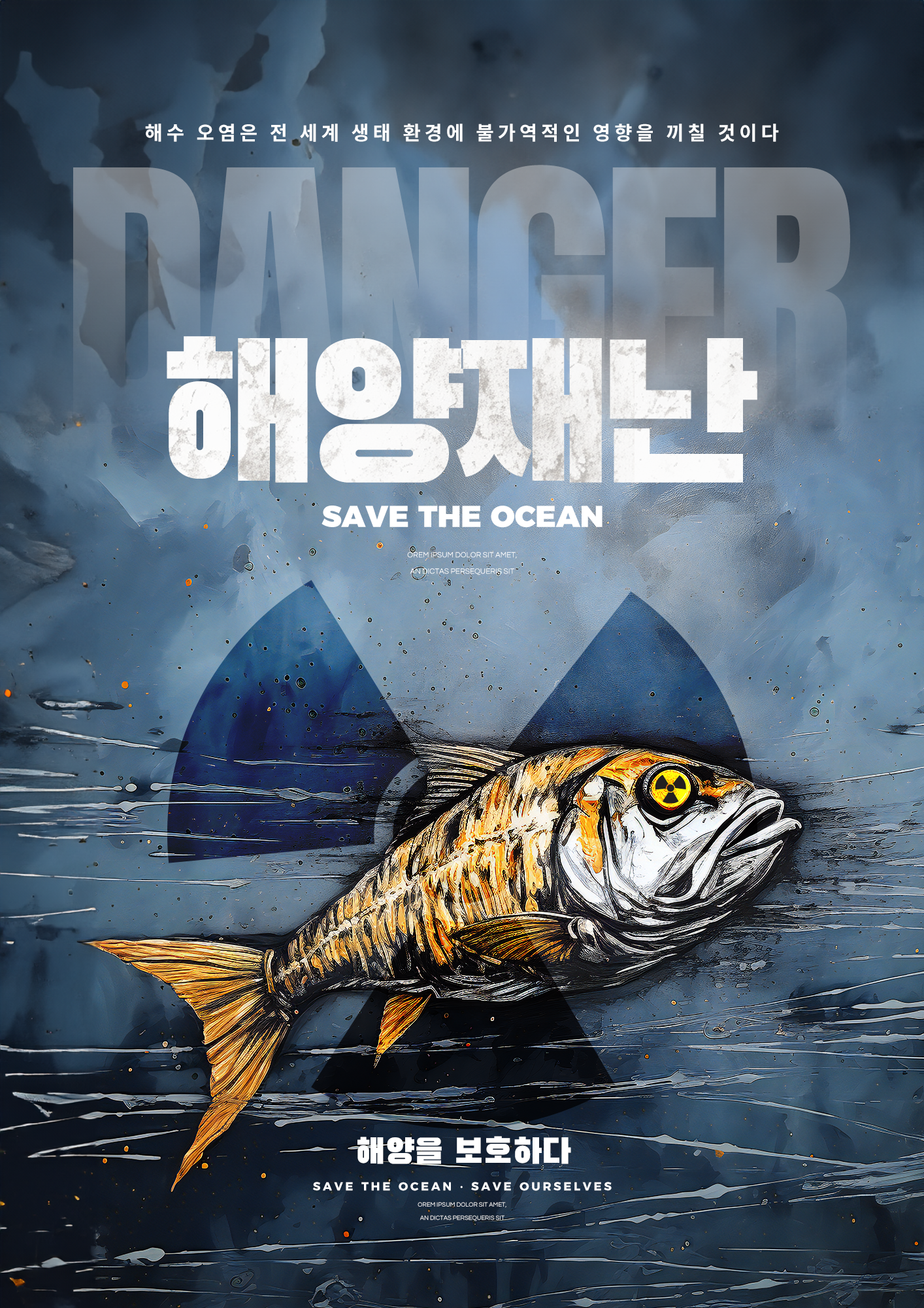 卡通插画核污染海水死鱼环保主题公益海报图片