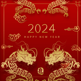 新年快乐海报模板_对拜的金龙2024春节龙年sns