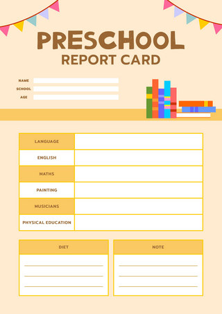 卡通报告卡模板学习表格报告卡 向量