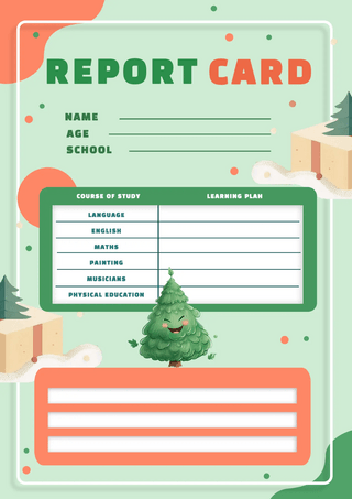 树木水彩卡通报告卡