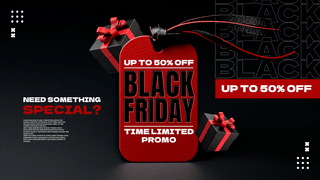 立体3d礼物盒红色价签黑色星期五宣传促销网页横幅