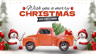 卡通立体3d雪人卡车圣诞树礼物盒圣诞节快乐新年节日祝福网页横幅