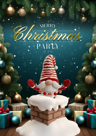 冬季的树海报模板_圣诞树挂饰球礼物盒烟囱矮人立体3d圣诞节快乐新年节日祝福海报