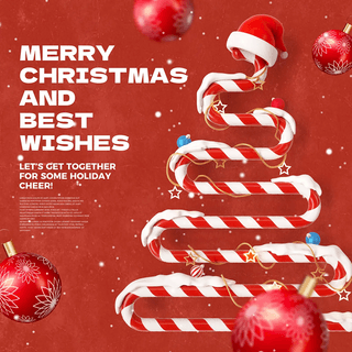 3d立体模型红色挂饰球糖果圣诞树圣诞帽新年圣诞节节日社交媒体广告