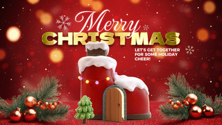 红色光晕背景圣诞挂饰球圣诞节节日祝福新年网页横幅