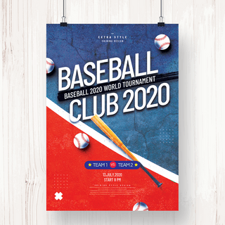 棒球俱乐部海报模板_时尚简约棒球俱乐部竞技主题海报
