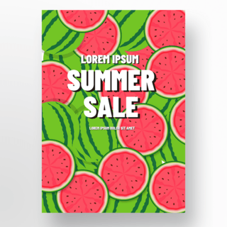红色西瓜海报模板_手绘商业绿色红色西瓜底纹夏日水果背景促销海报