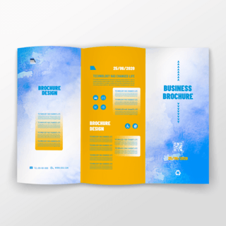 现场海报模板_现代蓝色商务风格水彩现场三折页设计