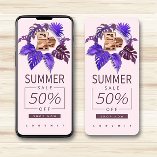 夏季紫色热带植物花环美容化妆化妆品e影盒促销折扣sns手机促销页