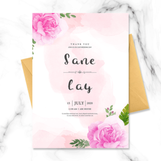 粉色手绘花朵背景海报模板_粉色水彩玫瑰花婚礼邀请函