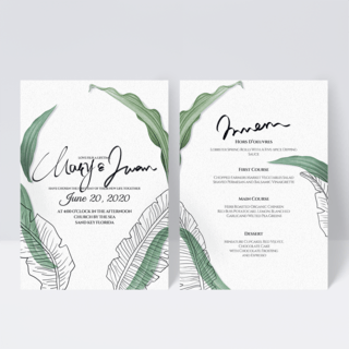 现代简约时尚精美大气自然植物背景双面婚礼菜单