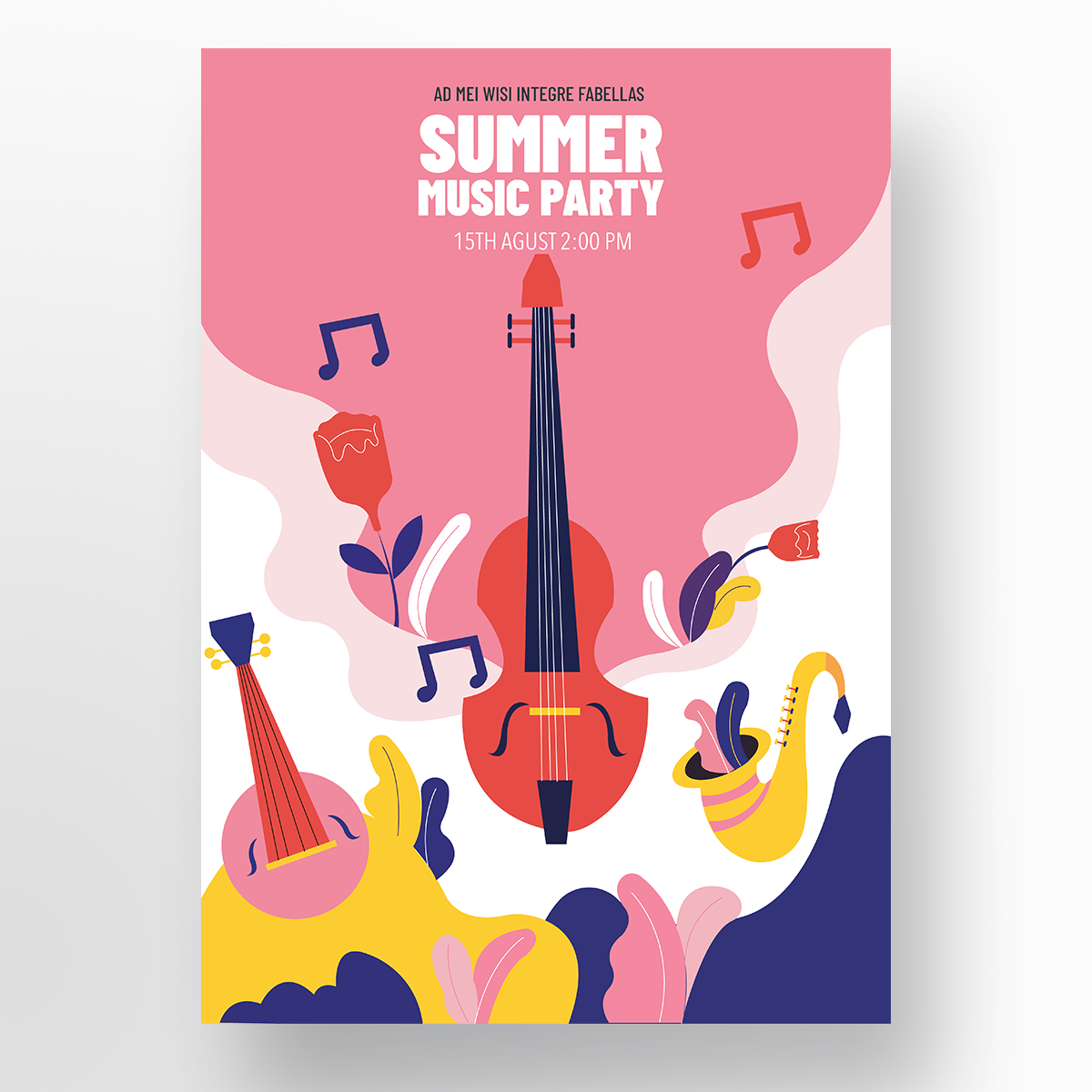 手绘商业粉色吉他萨克斯矢量手绘夏季音乐会海报图片