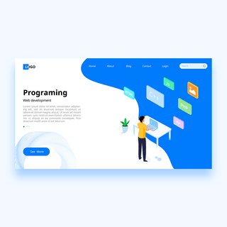 简约现代蓝白色web开发网站网页设计码农编码智能科技模版