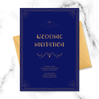 字体分割线海报模板_蓝色低调奢华风格质感线条婚礼邀请函