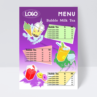 招牌海报模板_卡通风格多彩珍珠奶茶饮品传单设计