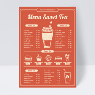 饮品菜单海报模板_复古红色奶茶菜单