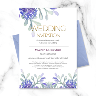 紫色的花朵海报模板_简约风格紫色花朵婚礼邀请函