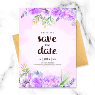 手绘花朵花朵海报模板_手绘紫色花朵边框结婚邀请函