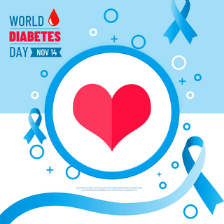 蓝色心形海报模板_蓝色丝带世界糖尿病日社交媒体模板