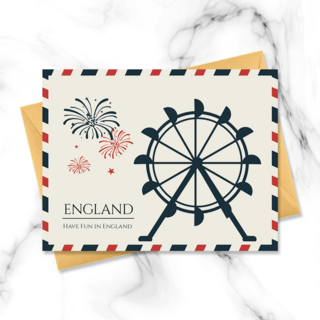 简约复古风格条纹边框英国旅游明信片