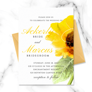 时尚抽象手绘线条向日葵花朵元素结婚邀请函