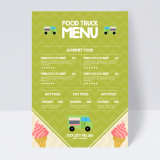 背景纹海报模板_卡通风格绿色背景高热量食物快餐餐车菜单传单