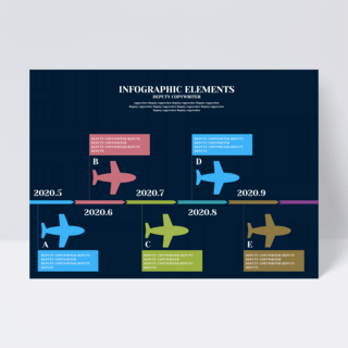 深蓝色商务简约创意想法飞机模型信息图表设计传单