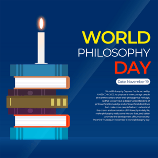 思考卡通海报模板_卡通风格world philosophy day 节日社交媒体
