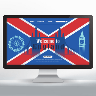 主页海报模板_英国旅游宣传主页设计蓝红色