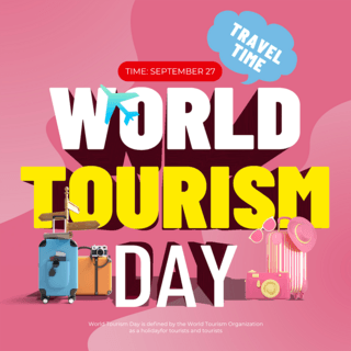 world海报模板_粉红色背景world tourism day节日社交媒体