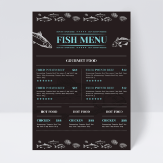 时尚豪华海底世界海洋鱼类餐厅菜单传单