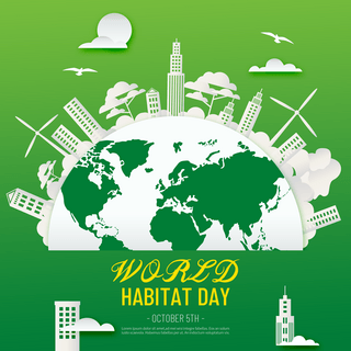 绿色剪纸风格world habitat day社交媒体