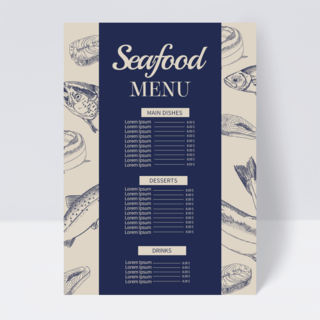 鱼海底世界海报模板_简约手绘海底世界餐厅菜单