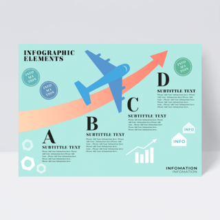 图表元素海报模板_箭头飞机元素信息图表传单