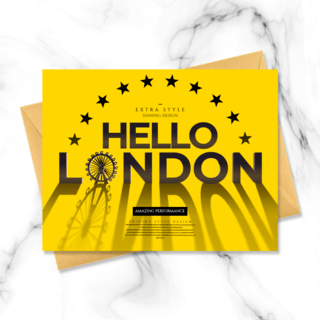 伦敦风格海报模板_长投影立体风格英国旅游明信片