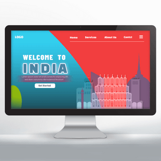 欢迎来到印度旅游宣传主页蓝红色块建筑物