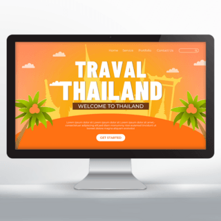 主页海报模板_棕榈树元素欢迎来到泰国旅游宣传主页