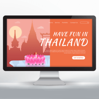 橙红色欢迎来到泰国旅游宣传主页