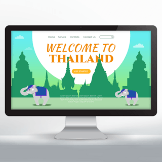 大皇宫海报模板_绿色背景泰国旅游宣传主页