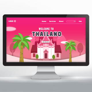 主页海报模板_欢迎来到泰国旅游宣传主页红色大皇宫