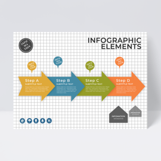 商业分析海报模板_彩色格子箭头元素商业信息图表