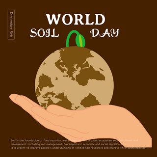 手绘创意插画手托地球世界土壤日节日社交模板