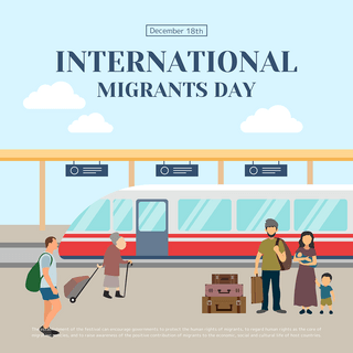 卡通插画火车站场景国际移徙者日节日社交模板