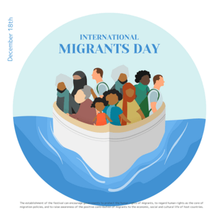 轮船插画海报模板_手绘插画人物和轮船场景国际移徙者日节日社交模板