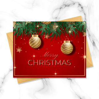 立体圣诞红色海报模板_红色背景金色元素精致立体圣诞卡片